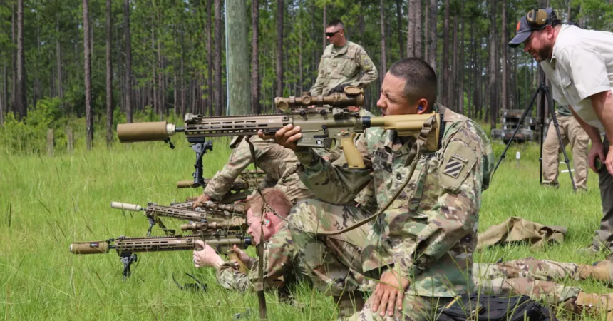 soldier look through a rifle optic