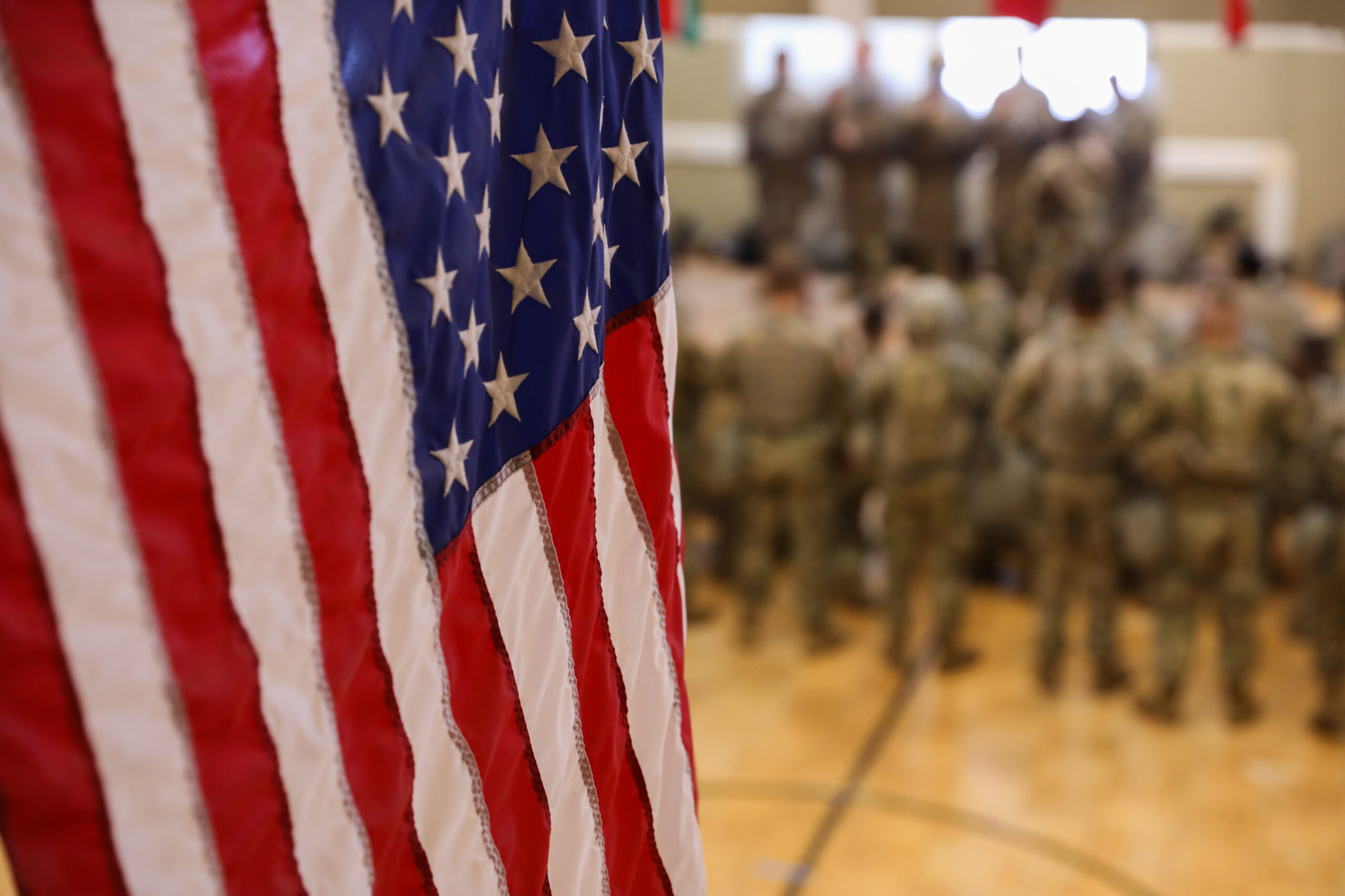 Photo of American flag in front of B Troop