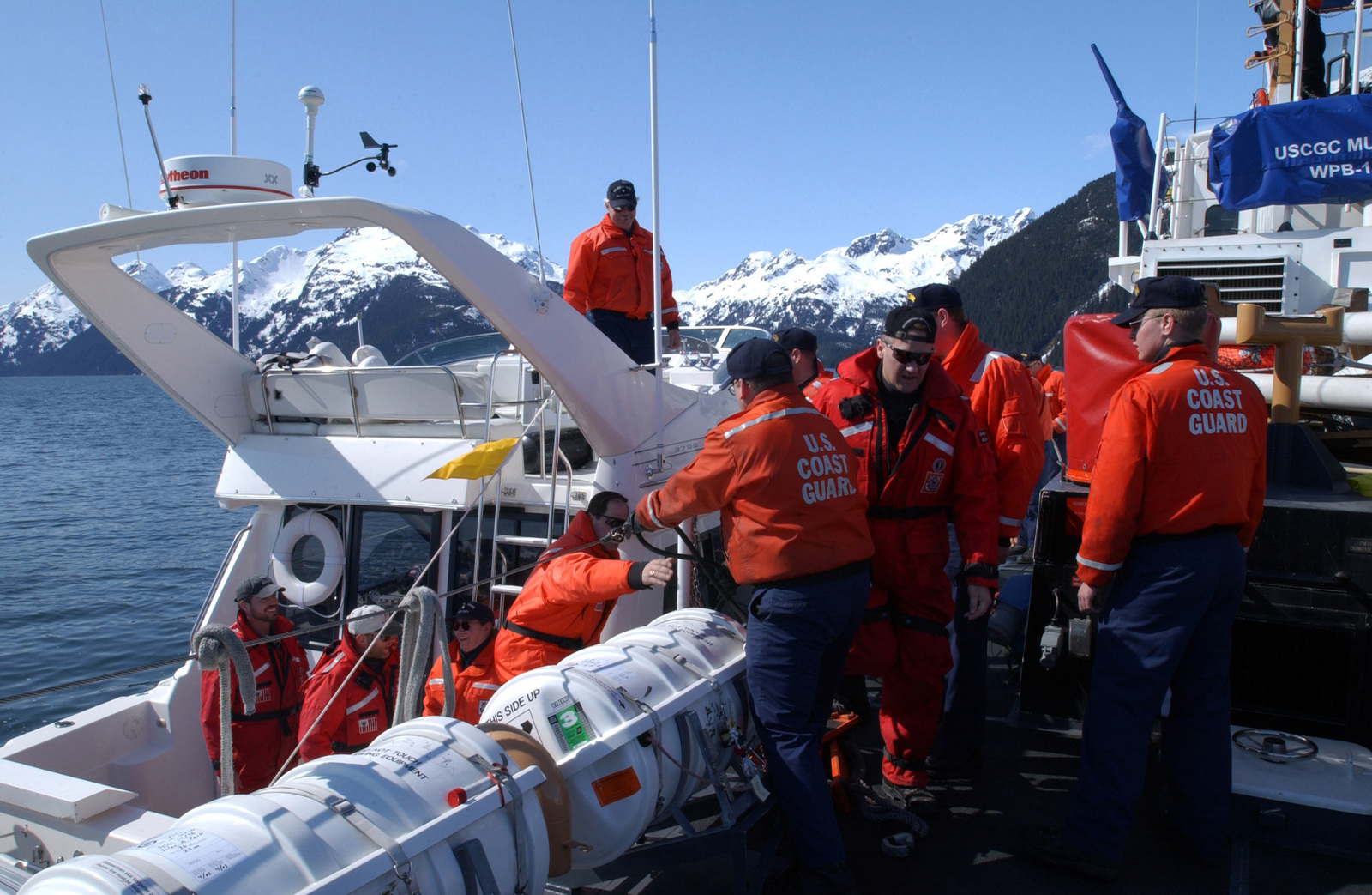 Members of the coast guard performing a rescue