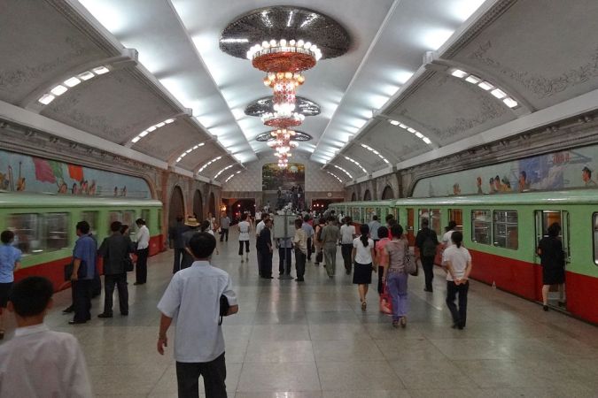 Train station showing differences between North and South Korea.