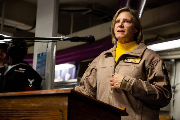 Captain Amy Bauernschmidt is the first woman to take a US aircraft carrier to sea