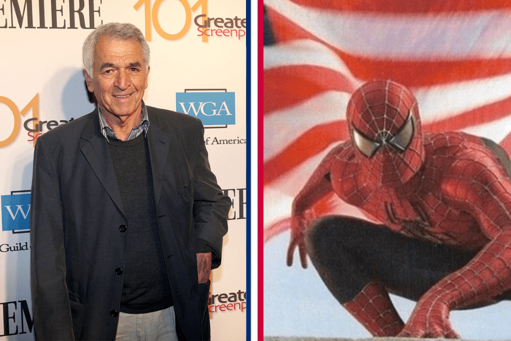 A collage of Alvin Sargent and Spider Man