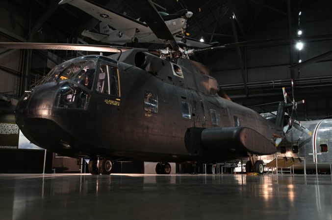 Sikorsky CH-3E Black Mariah on display in the Southeast Asia War Gallery at the National Museum of the US Air Force