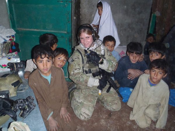 Rebekah Edmonson with Afghan children.