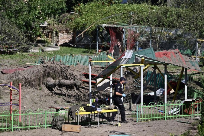 Damage from a Russian shelling at a Ukraine kindergarten