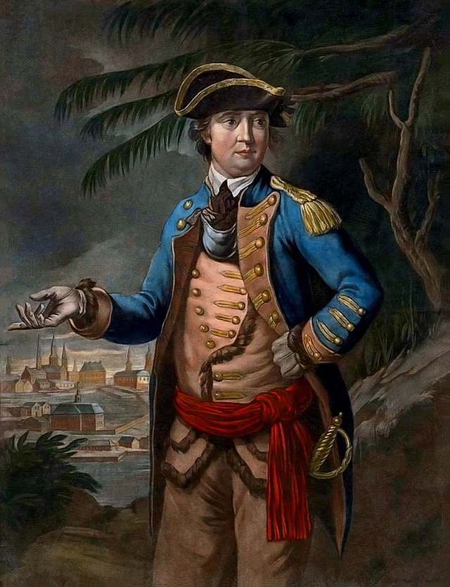 A color mezzotint of Benedict Arnold.