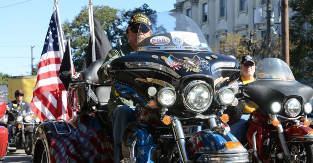 A Vietnam Veteran rides on a motorcycle