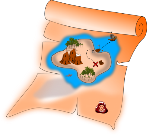 A treasure map drawing where X marks the spot of the treasure