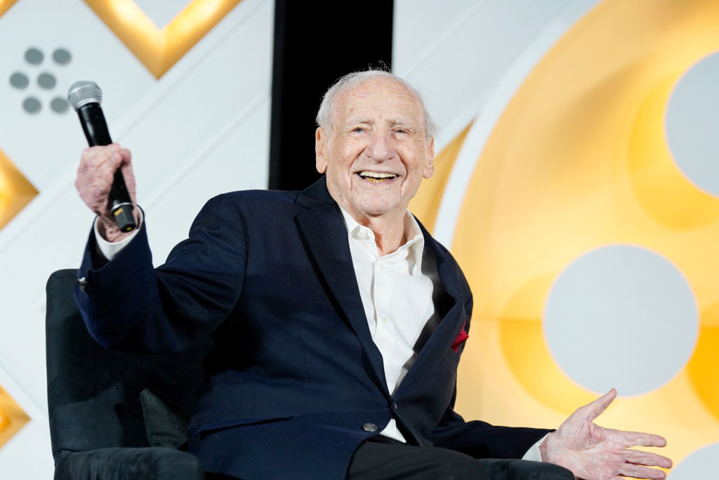 HOLLYWOOD, CALIFORNIA - APRIL 21: Mel Brooks speaks onstage at the "Spaceballs" screening during the 2024 TCM Classic Film Festival at TCL Chinese Theatre on April 21, 2024 in Hollywood, California. (Photo by Presley Ann/Getty Images for TCM)