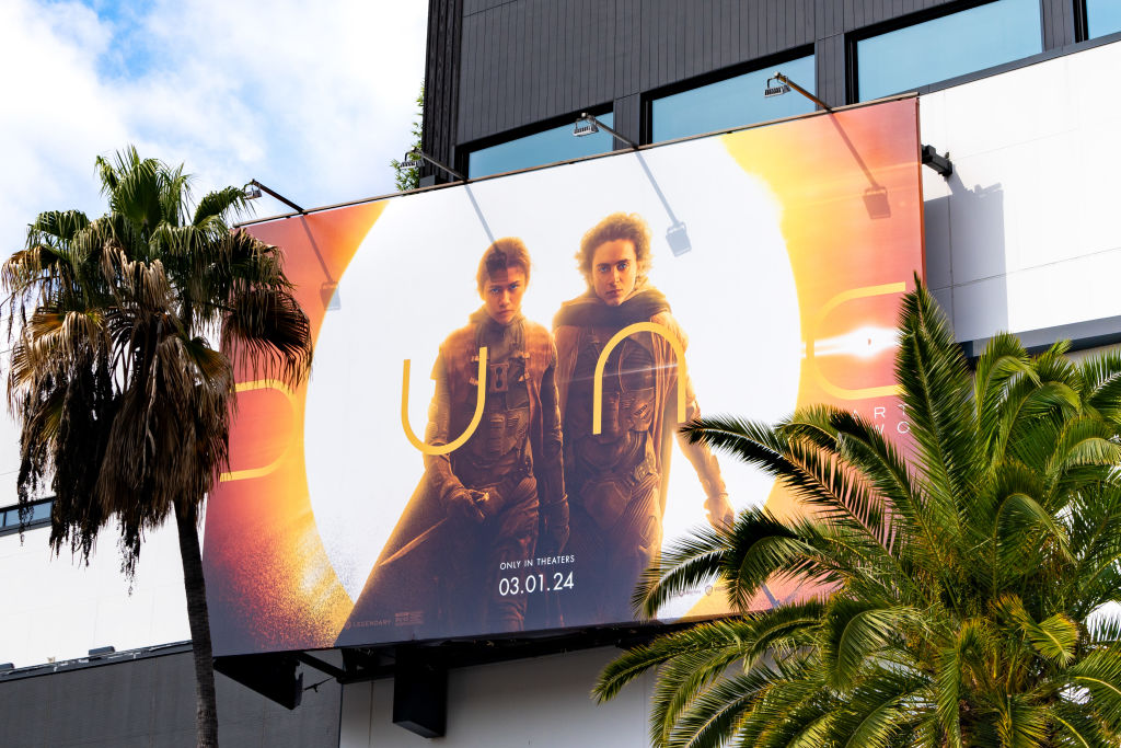 HOLLYWOOD, CA - FEBRUARY 27: General views of the 'Dune: Part Two' skyscraper billboard campaign at Hollywood & Highland on February 27, 2024 in Hollywood, California. (Photo by AaronP/Bauer-Griffin/GC Images)