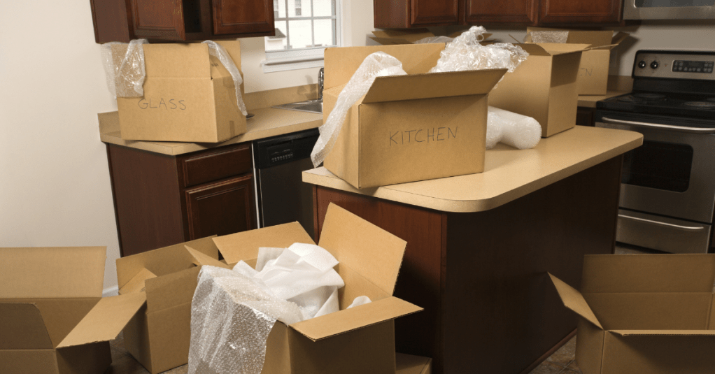 unpacked boxes in a kitchen