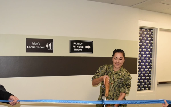 Ribbon cutting on parent fitness room on base