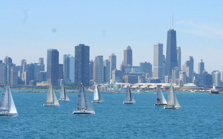 The crew of Coast Guard Cutter Alder monitors racers in Chicago as they begin the 105th Chicago Yacht Club's Race to Mackinac July 13, 2013. The Alder crew provided search-and-rescue support for the world's oldest annual fresh water race that saw 330 vessels compete in the 290-nautical-mile race from the Chicago Harbor Light in Lake Michigan to Mackinac Island, Mich., in Lake Huron. (U.S. Coast Guard photo by Ensign Barton Nanney)