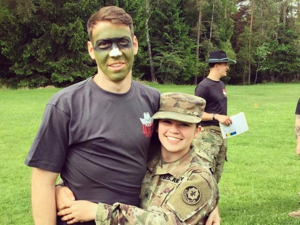 U.S. Army Staff Sgt. Vanessa Wise, an intelligence analyst assigned to the 2d Cavalry Regiment, Vilseck, Germany, and Charles Wise, a maintenance technician for Valiant, are pictured at a 4th Squadron, 2CR Spouse Spur Ride. Charles was the only male spouse to participate in the event.