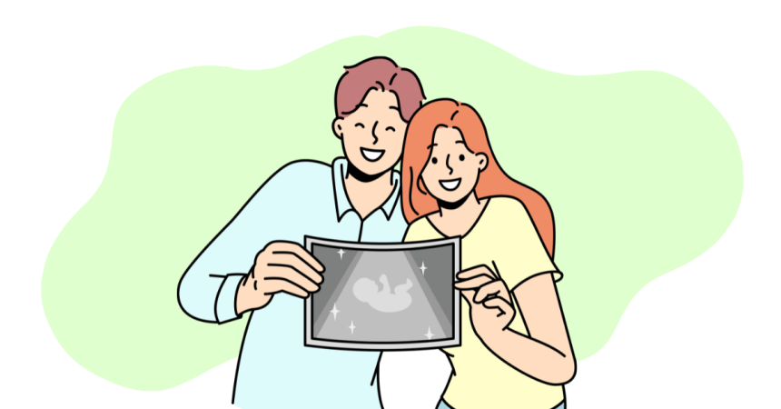 a couple holds an ultrasound photo - illustrated on Canva.