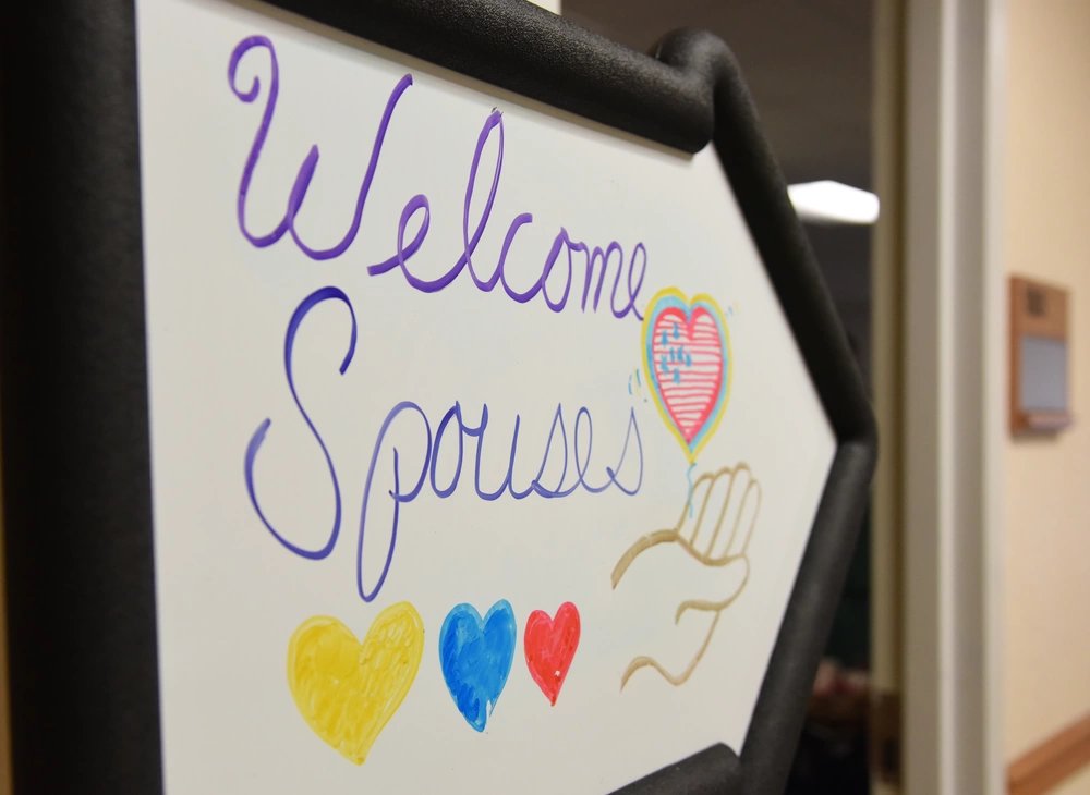 A welcome sign is on display during Pamper Me Day in the Sablich Center at Keesler Air Force Base, Mississippi, May 3, 2018. The 81st Force Support Squadron Airman & Family Readiness Center has hosted the event for the past 14 years, offering military spouses information and business booths, free manicures, makeup tips and giveaways. (U.S. Air Force photo by Kemberly Groue)