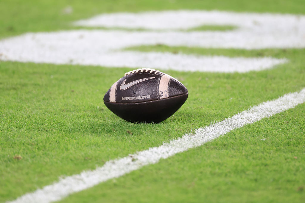 WEST LAFAYETTE, INDIANA - OCTOBER 18: A NIKE football is seen on the field in the game between the Oregon Ducks and the Purdue Boilermakers at Ross-Ade Stadium on October 18, 2024 in West Lafayette, Indiana. (Photo by Justin Casterline/Getty Images)