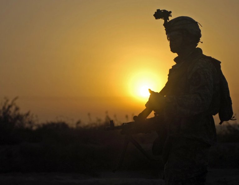 A soldier at sunset