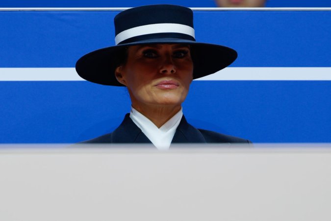 WASHINGTON, DC - JANUARY 20: First lady Melania Trump looks on during an indoor inauguration parade at the Capital One Arena on January 20, 2025 in Washington, DC. Donald Trump takes office for his second term as the 47th president of the United States. (Photo by Anna Moneymaker/Getty Images)