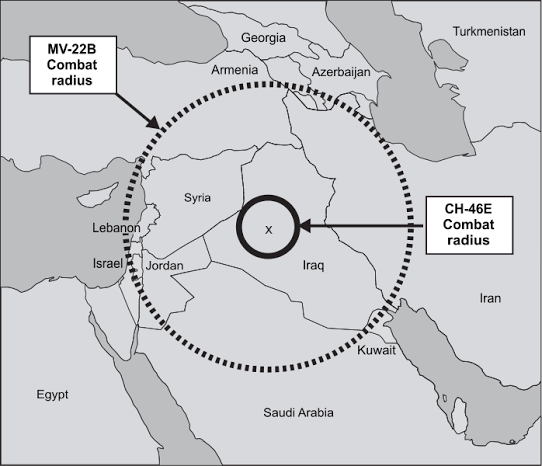 v-22 osprey combat radius