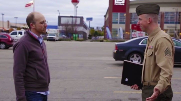 Watch a soldier return from Afghanistan to surprise a total stranger