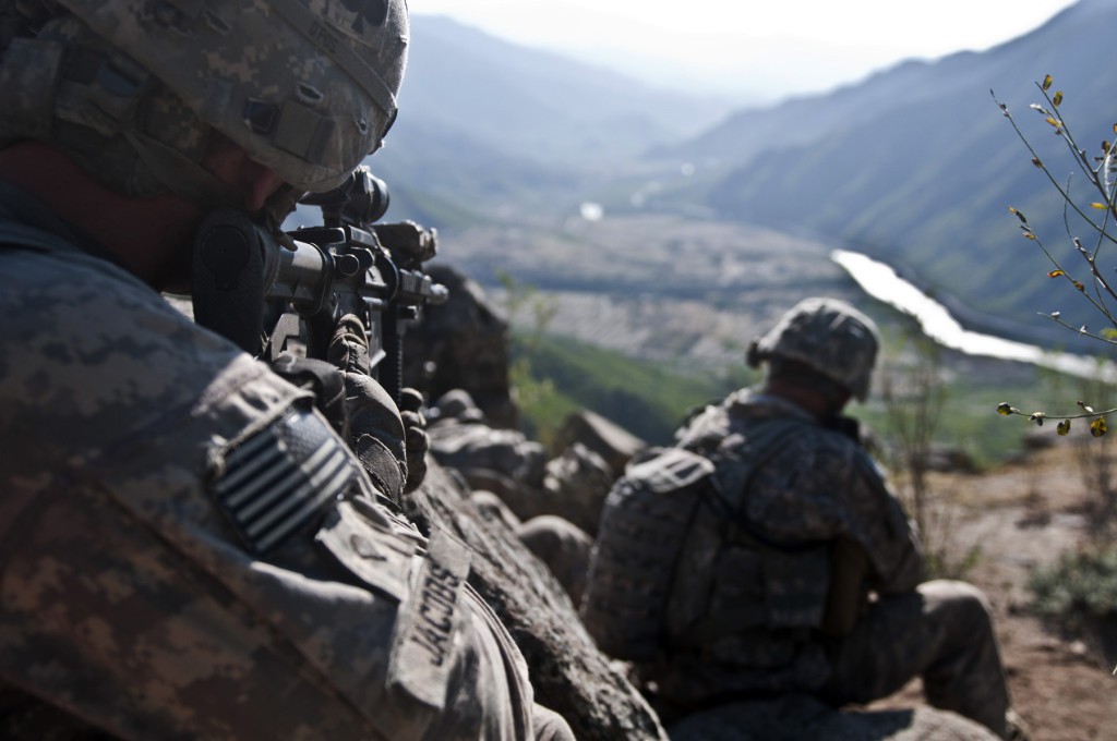 Medic scanning his sector for insurgents in the Shal Valley