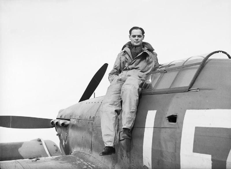 Douglas Bader sits on top of his jet