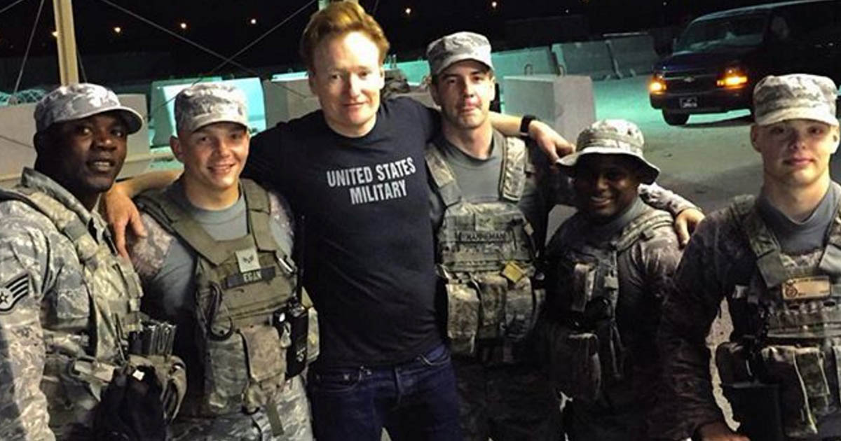 Conan O’Brien hilariously rips Air Force alcohol policy while visiting deployed troops