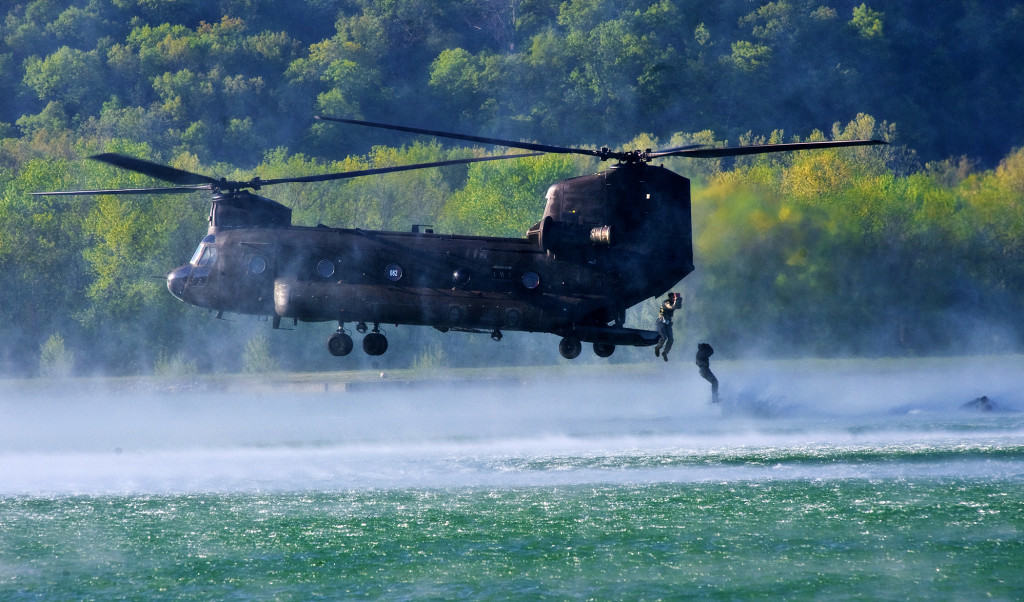 sappers jumping from helicopter