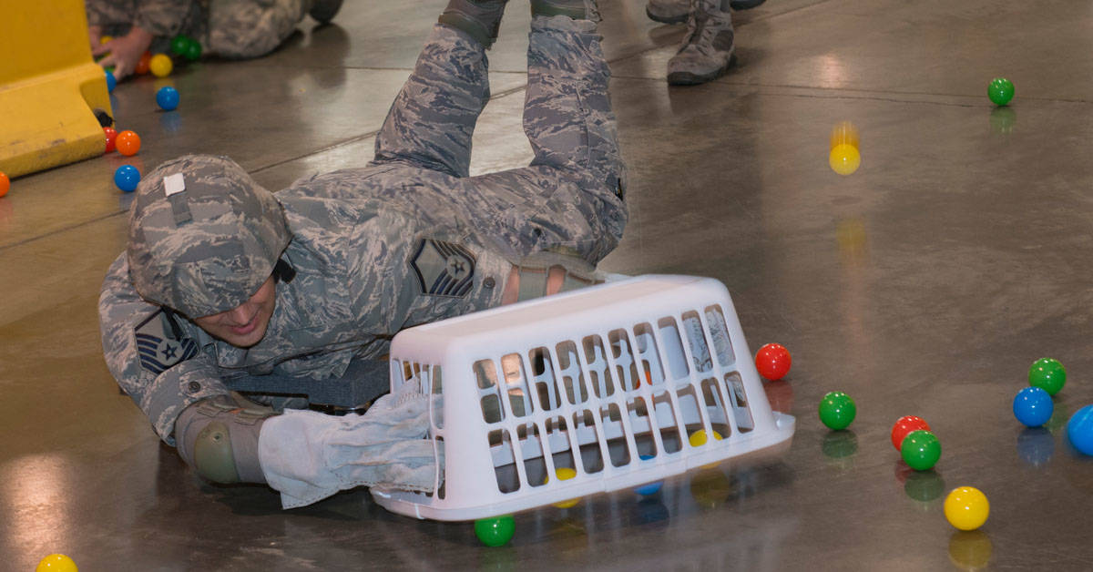 These photos of airmen playing a life-size “Hungry Hungry Hippos” game will surely deter our enemies