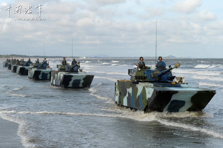 Members of the Chinese Navy training on the beach