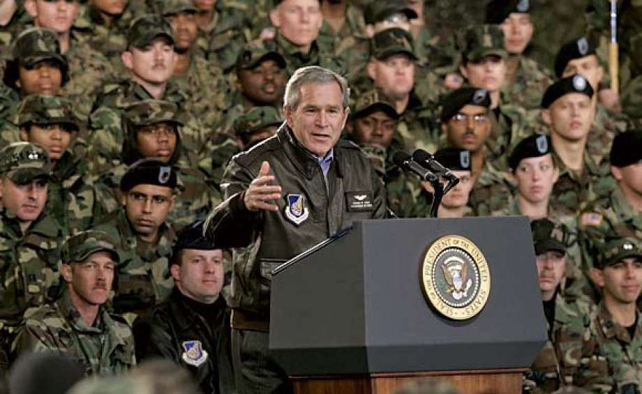 bush commander-in-chief in south korea speaking to stroops