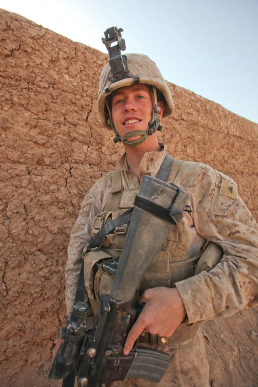 A rifleman wearing his helmet