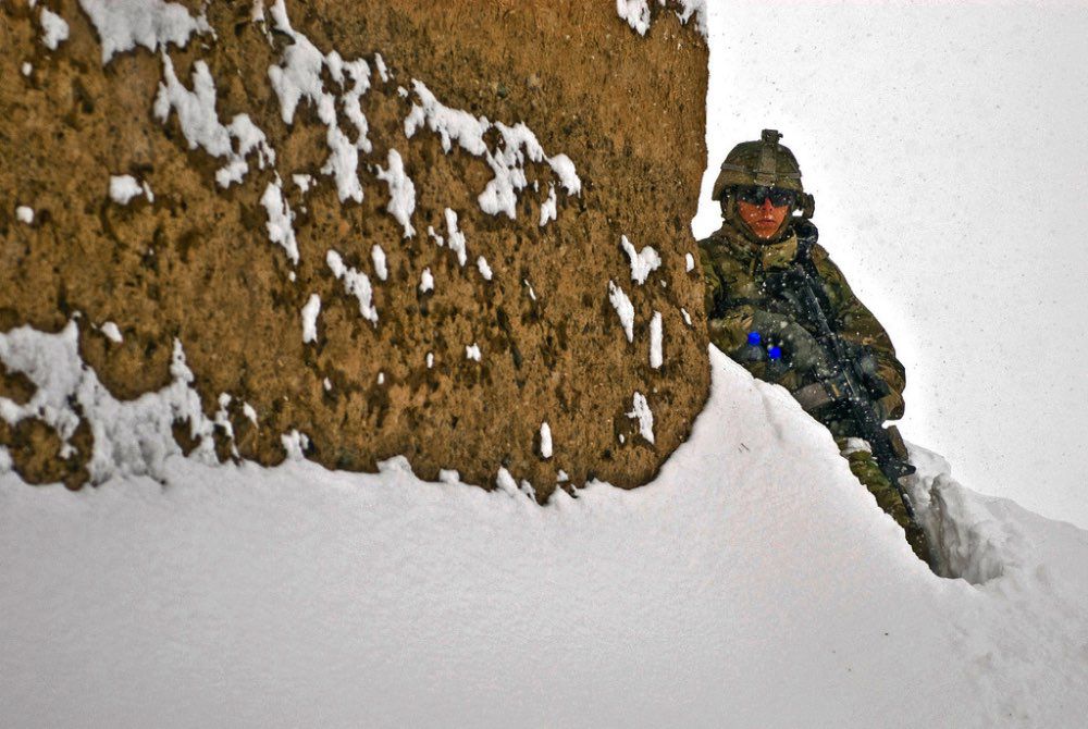 Rifleman in the cold and snow on patrol