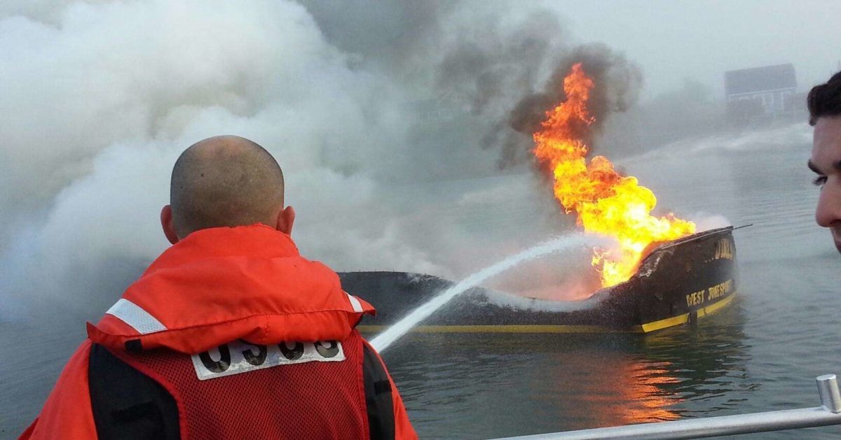 9 photos that show how the Coast Guard fights fires at sea