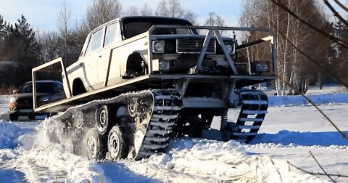 A Russian engineer tricked out his car with tank tread