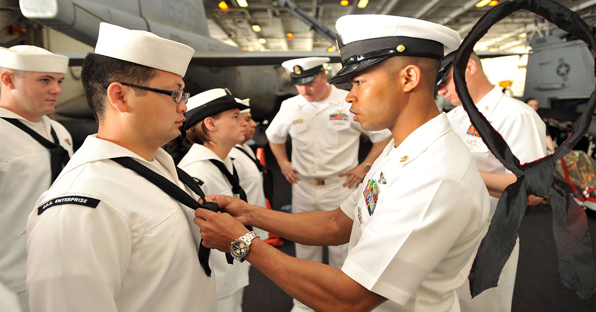 This is why sailors wear neckerchiefs with their dress uniform