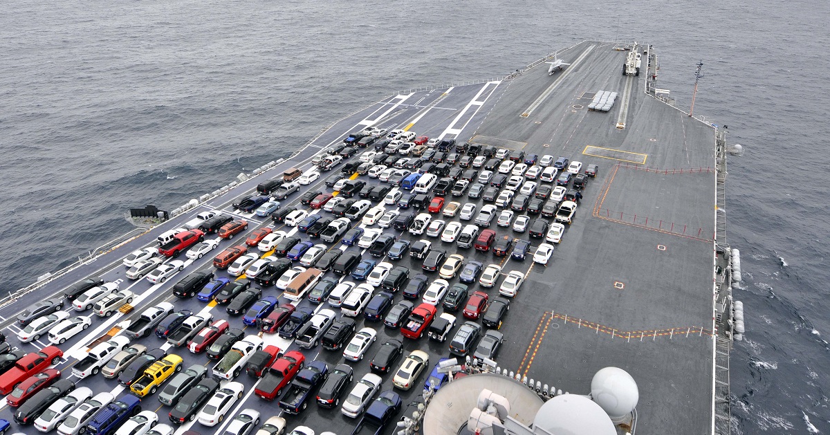 See the Navy haul its crew’s vehicles on the USS Ronald Reagan