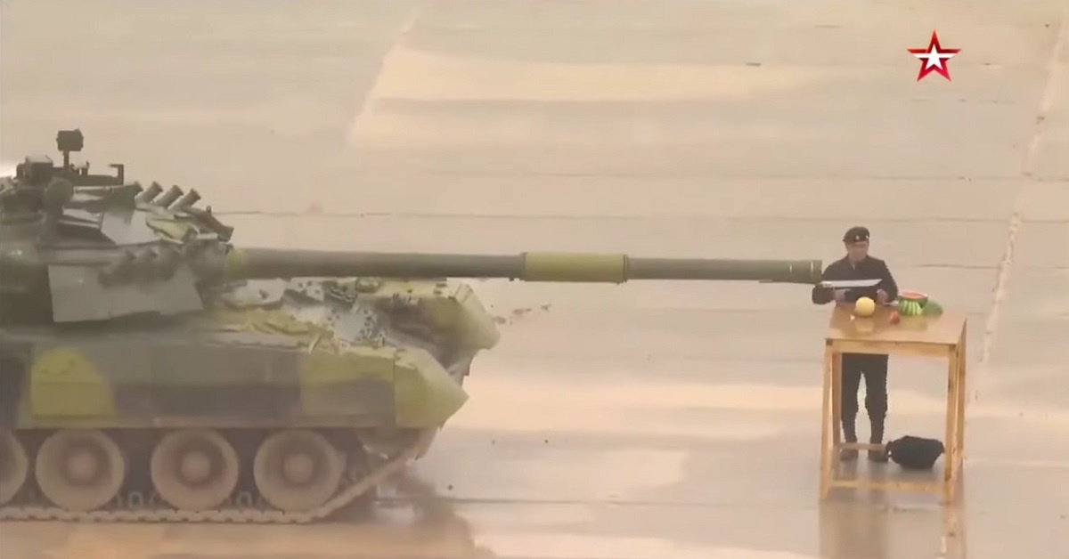 But can it fight? Russian tank filmed using turret to cut fruit
