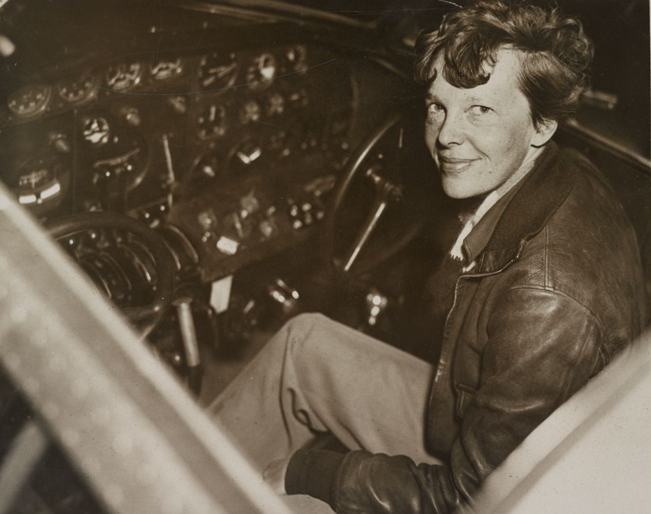 Amelia Earhart in the cockpit