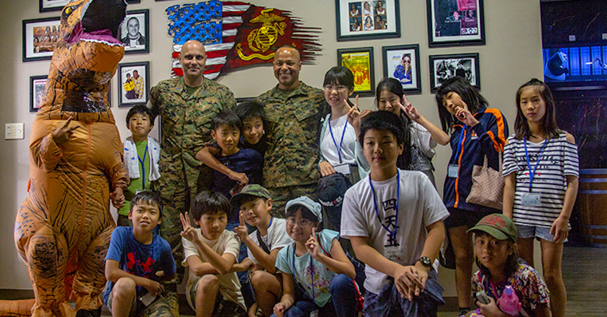 Local children learn english with Fuji based Marines and sailors